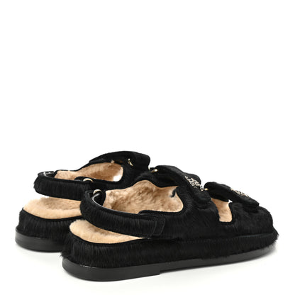 Chanel Calfskin Hair Suede Shearling Dad Sandals 39 Black 4 of 8