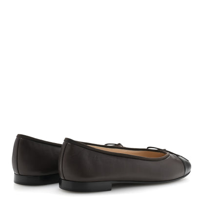 Chanel Lambskin Cap Toe CC Ballerina Flats 40 Brown Black 5 of 9