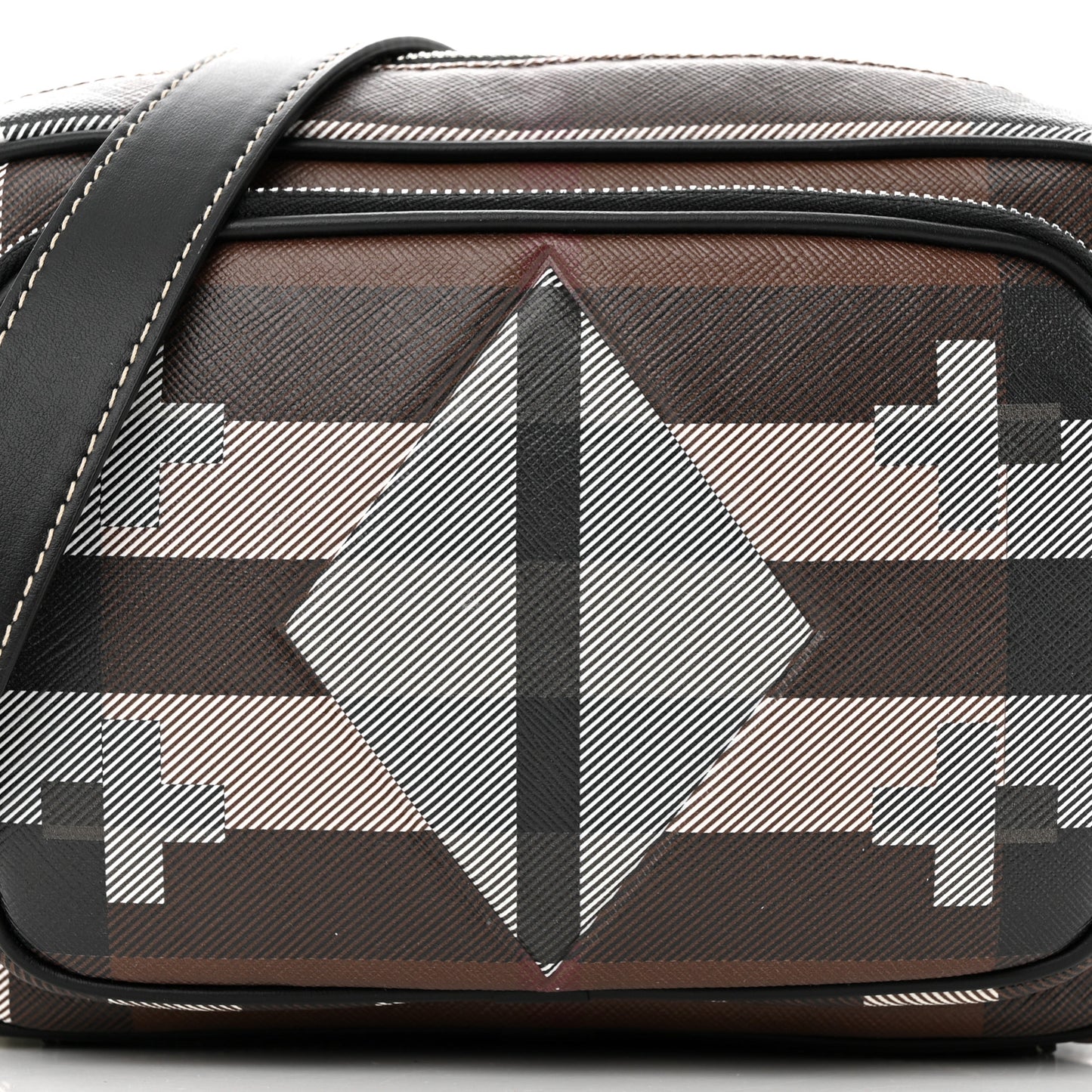 E-Canvas Calfskin Geometric Check Paddy Messenger Dark Birch Brown White