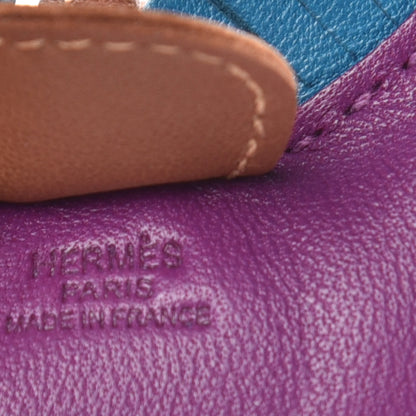 Hermes Milo Lambskin Grigri Rodeo Horse Bag Charm PM Anemone Bleu Izmir Fauve 3 of 4
