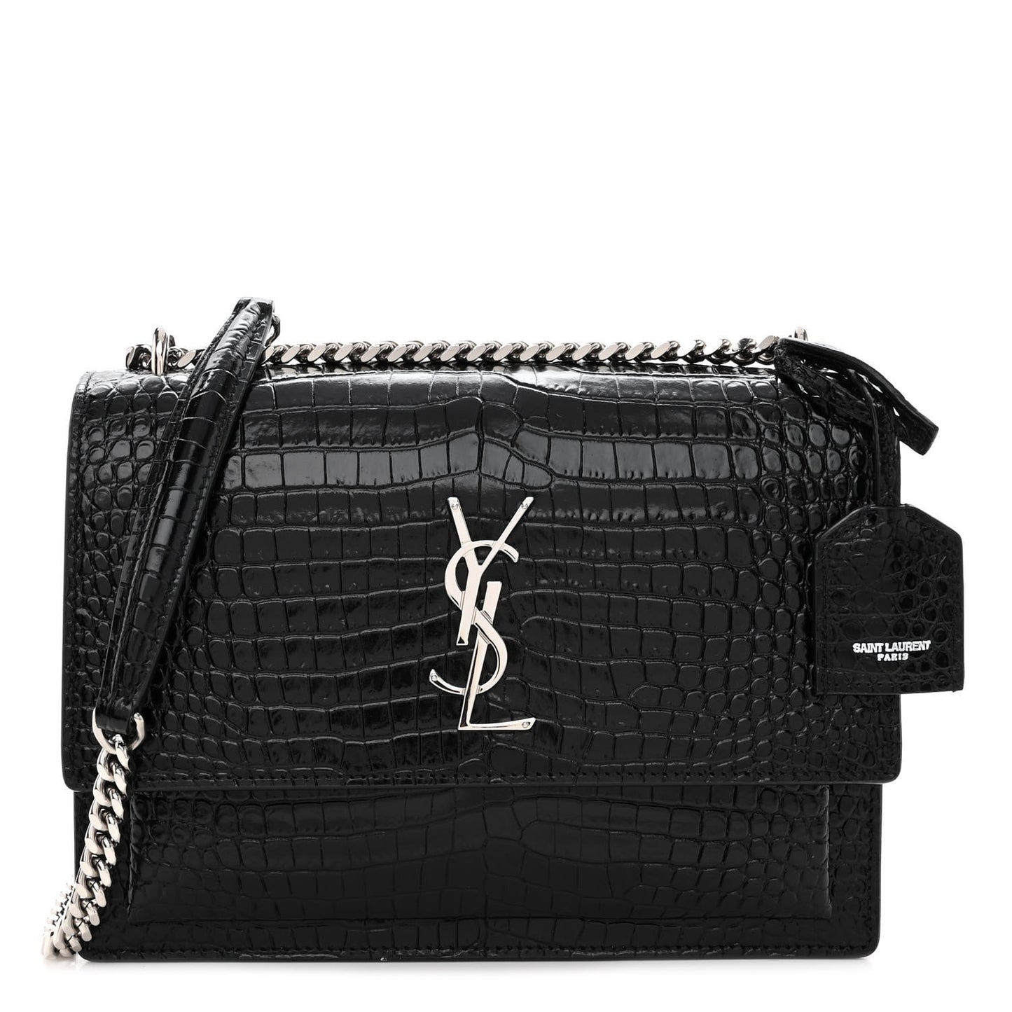 Calfskin Crocodile Embossed Medium Monogram Sunset Black