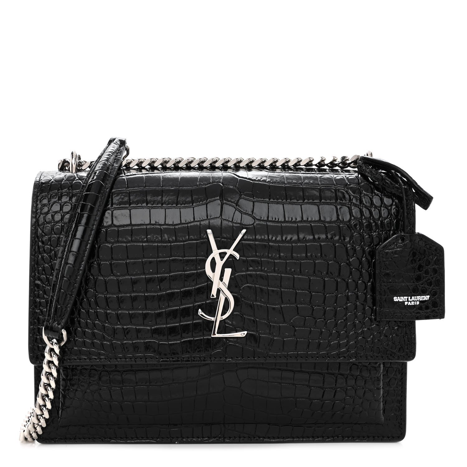 Saint Laurent Calfskin Crocodile Embossed Medium Monogram Sunset Black 1 of 9