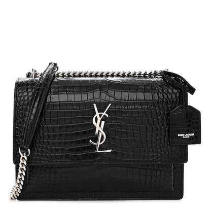 Saint Laurent Calfskin Crocodile Embossed Medium Monogram Sunset Black 1 of 9