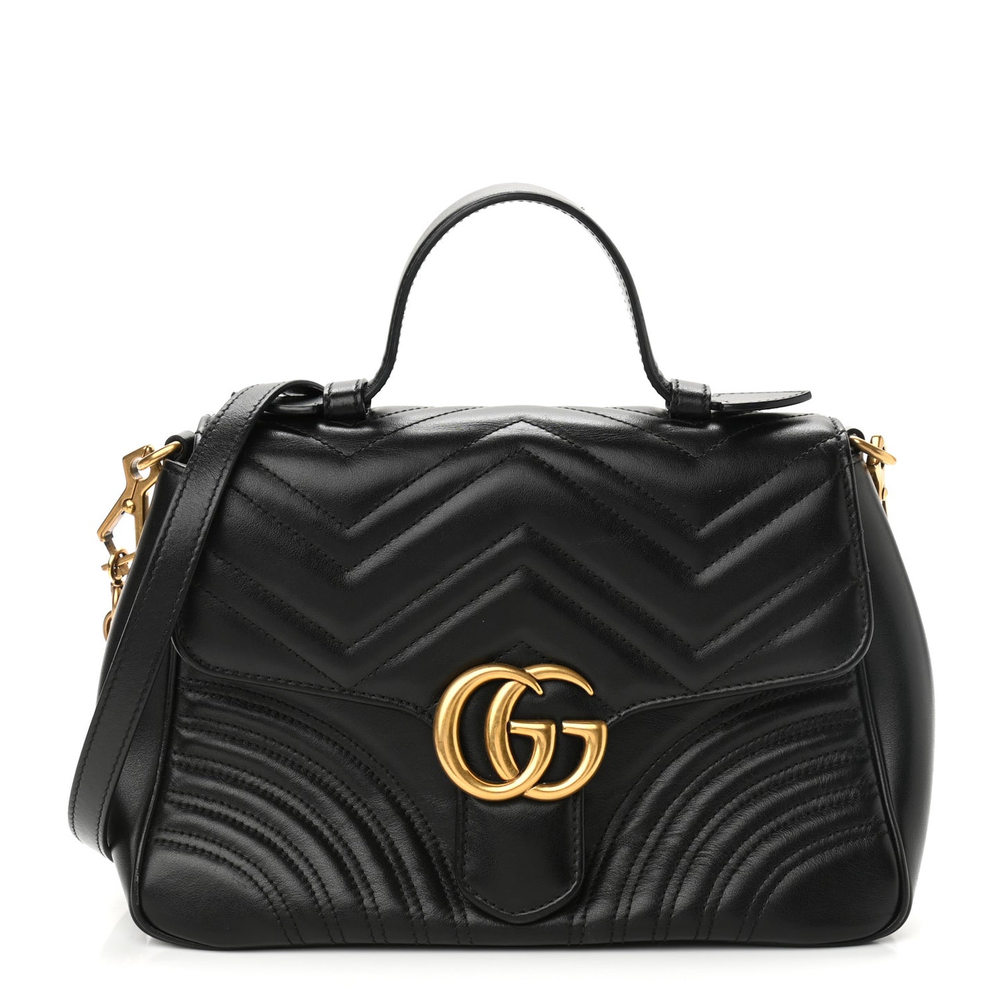 Calfskin Matelasse Small GG Marmont Top Handle Shoulder Bag Black
