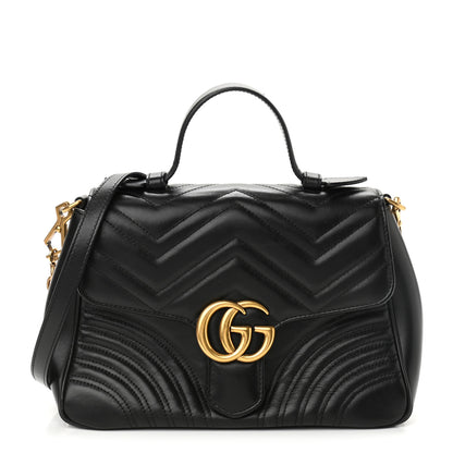 Gucci Calfskin Matelasse Small GG Marmont Top Handle Shoulder Bag Black 1 of 11