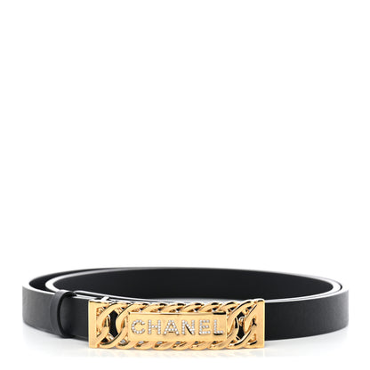 Chanel Calfskin Crystal Chain Logo Belt 85 34 Black 1 of 6