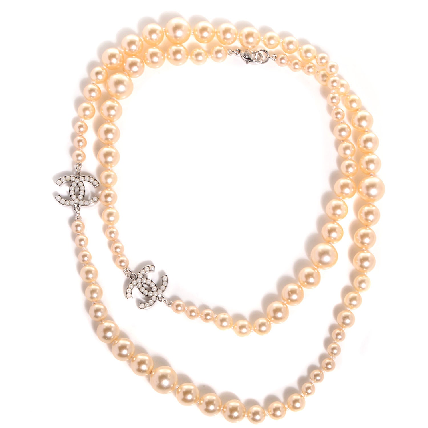 Chanel Graduated Pearl CC Long Necklace Silver 3 of 7