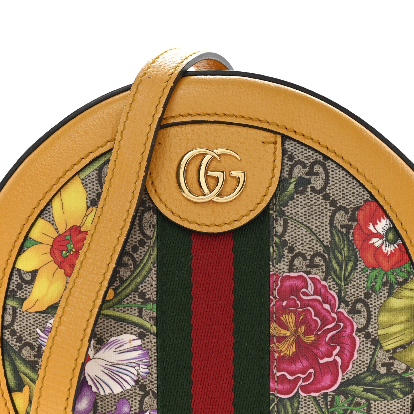 GG Supreme Monogram Flora Web Mini Ophidia Round Shoulder Bag Beige Multicolor Crop