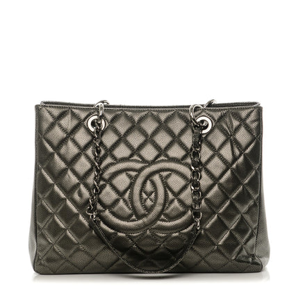 Chanel Metallic Caviar Quilted Grand Shopping Tote GST Dark Silver 1 of 6