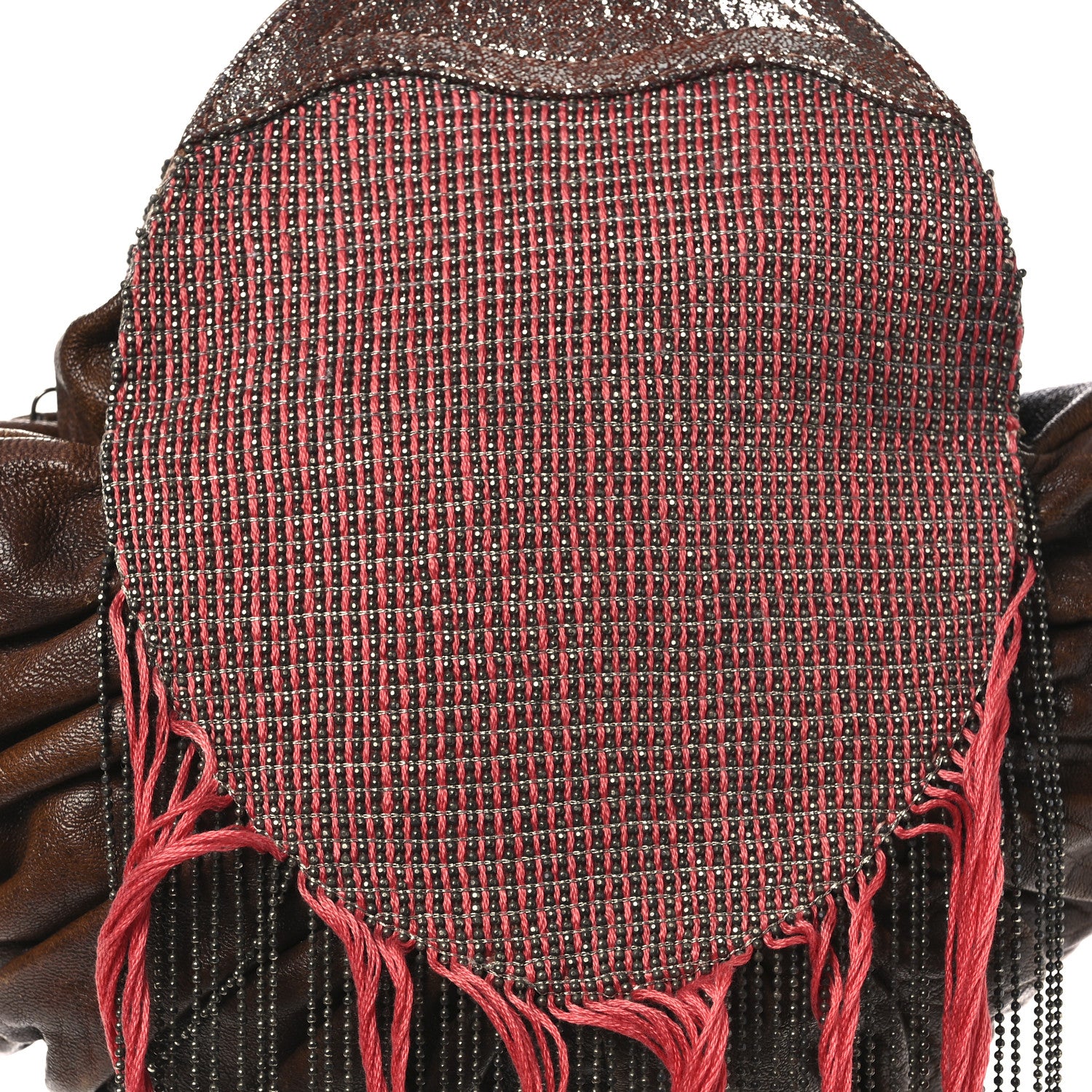 Fendi Nappa Nuvolata Beaded Fringe Spy Clutch Brown Red 8 of 11