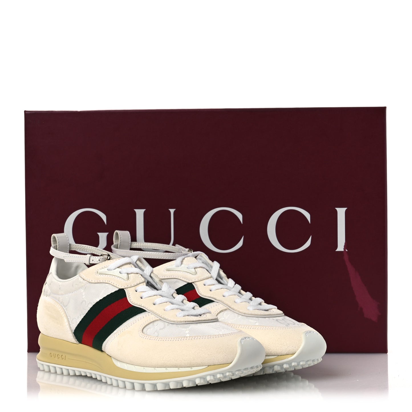 GG Suede Monogram Web Re-Motion Sneakers 37 White