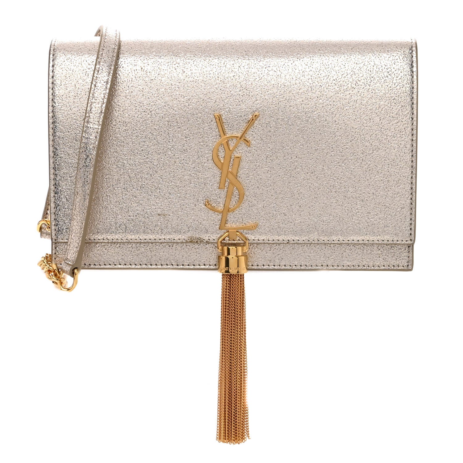 Saint Laurent Metallic Calfskin Kate Monogram Tassel Chain Wallet Gold 1 of 10