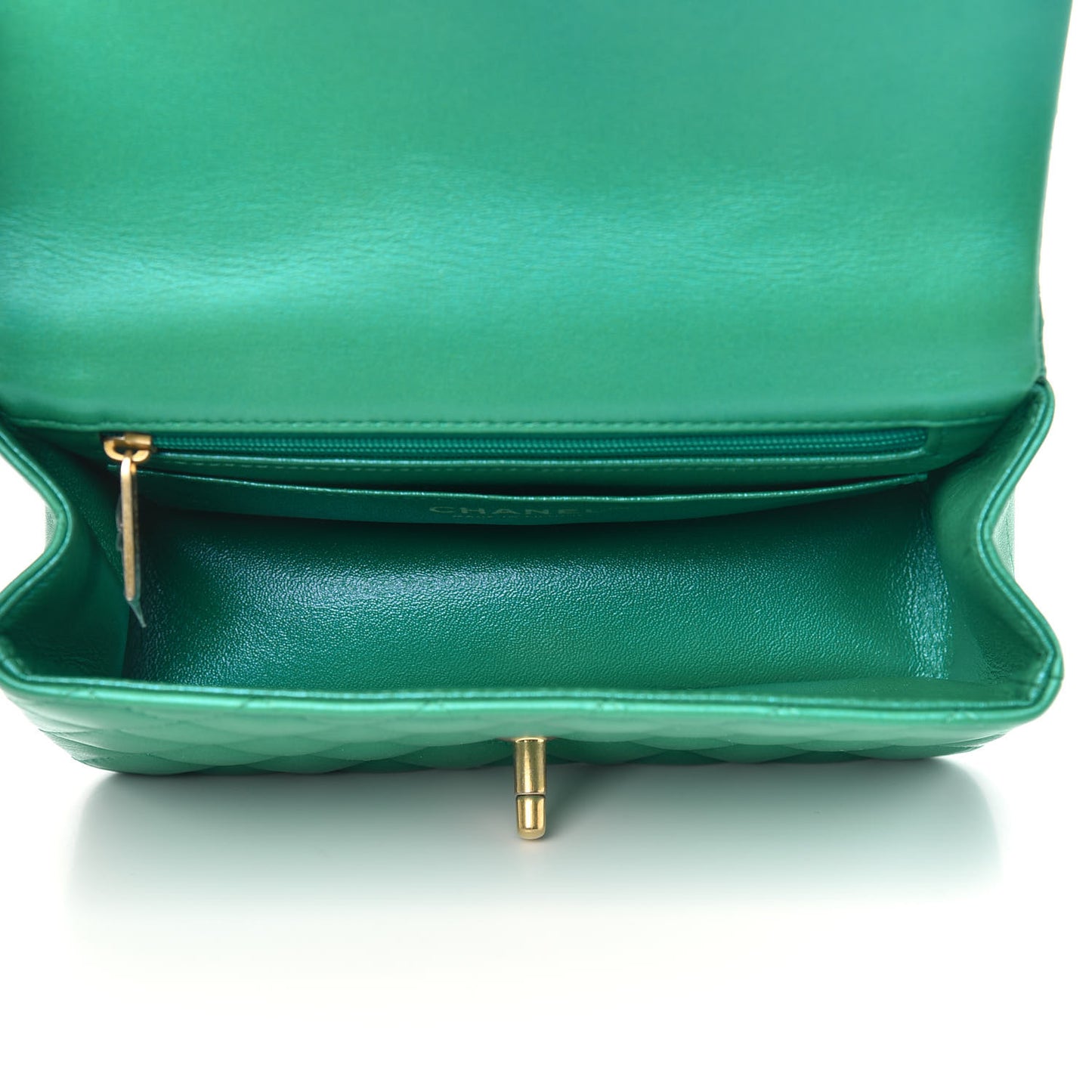 Iridescent Lambskin Quilted Mini Top Handle Rectangular Flap Green