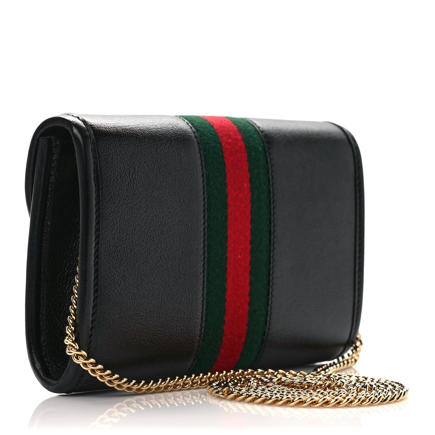 Textured Calfskin Web Mini Rajah Slim Flap Shoulder Bag Black