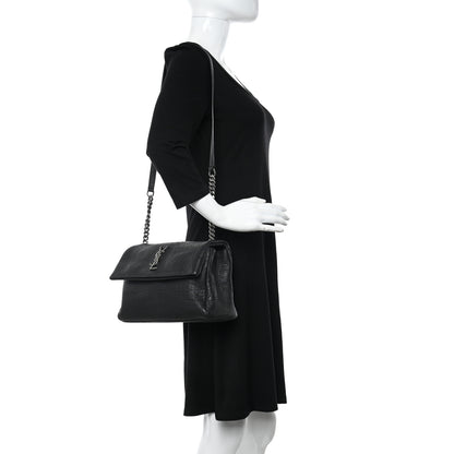 Saint Laurent Calfskin Crocodile Embossed Medium West Hollywood Monogram Fold-Over Black 2 of 11