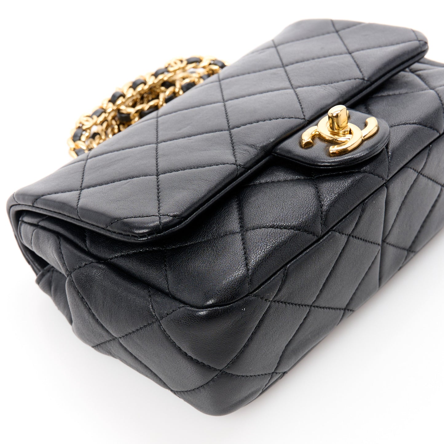 Lambskin Quilted Logo Flap With Handle Black