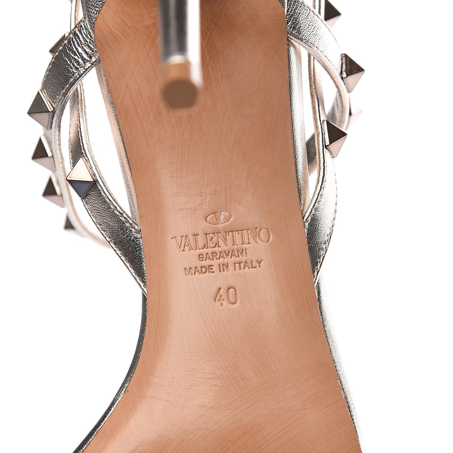 Valentino Garavani Metallic Nappa Rockstud T-Strap Slingback 85mm Sandals 40 Skin 6 of 8