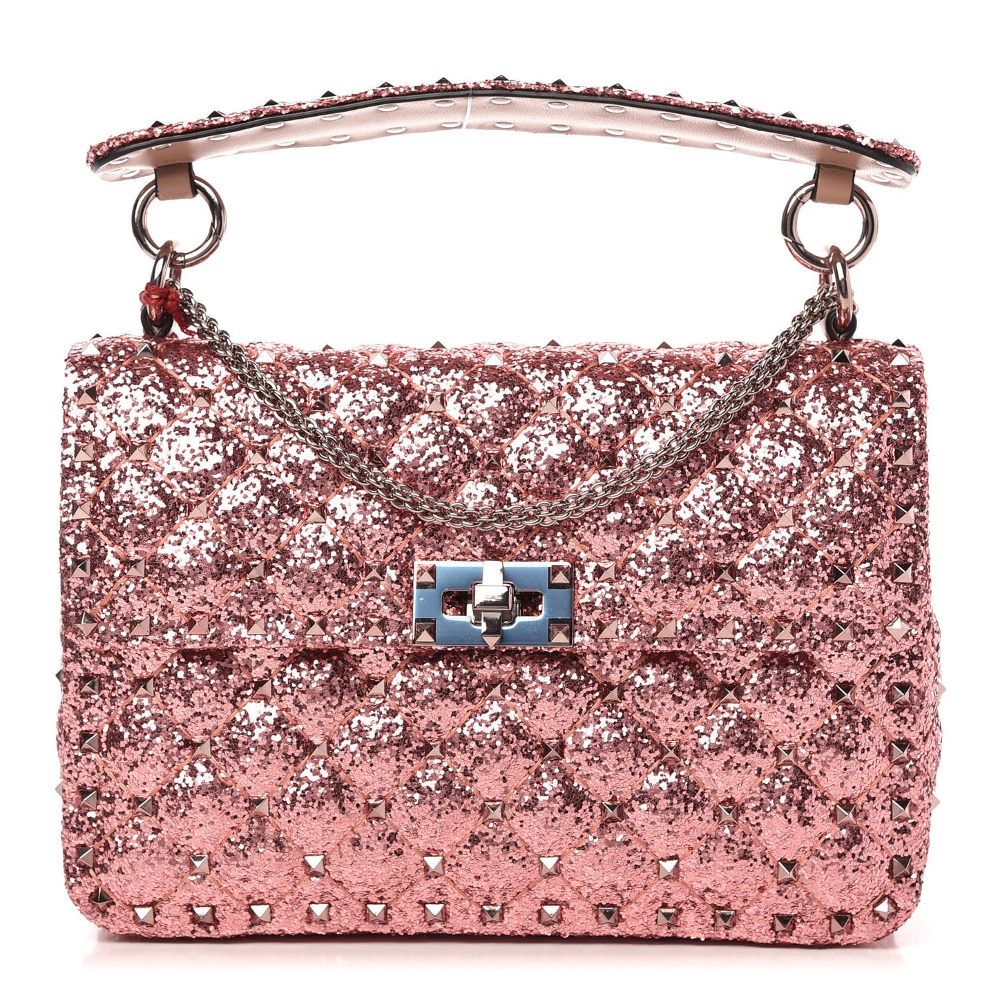 Glitter Medium Rockstud Spike Shoulder Bag Antique Pink