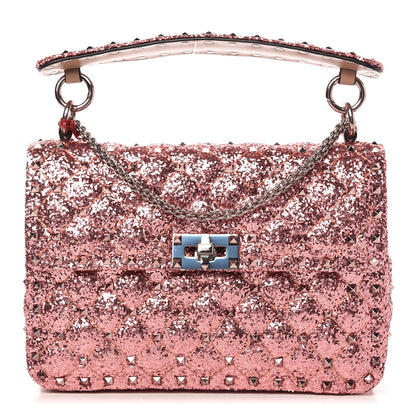 Valentino Garavani Glitter Medium Rockstud Spike Shoulder Bag Antique Pink 1 of 9