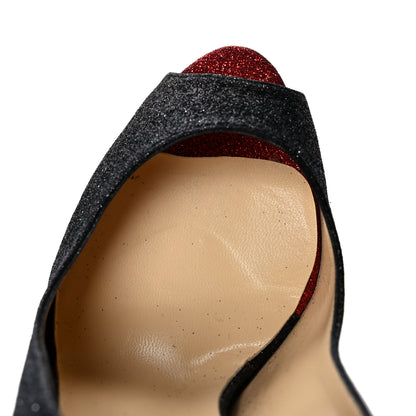 Christian Louboutin Glitter Lady Peep Sling 150 Pumps 38 Black Red 8 of 9