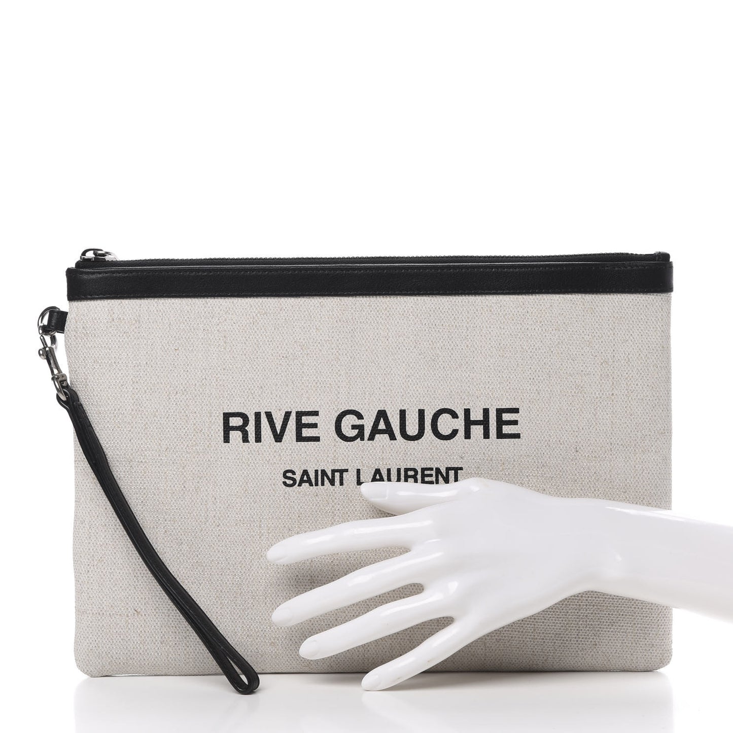 Linen Canvas Rive Gauche Zipped Pouch Optic White