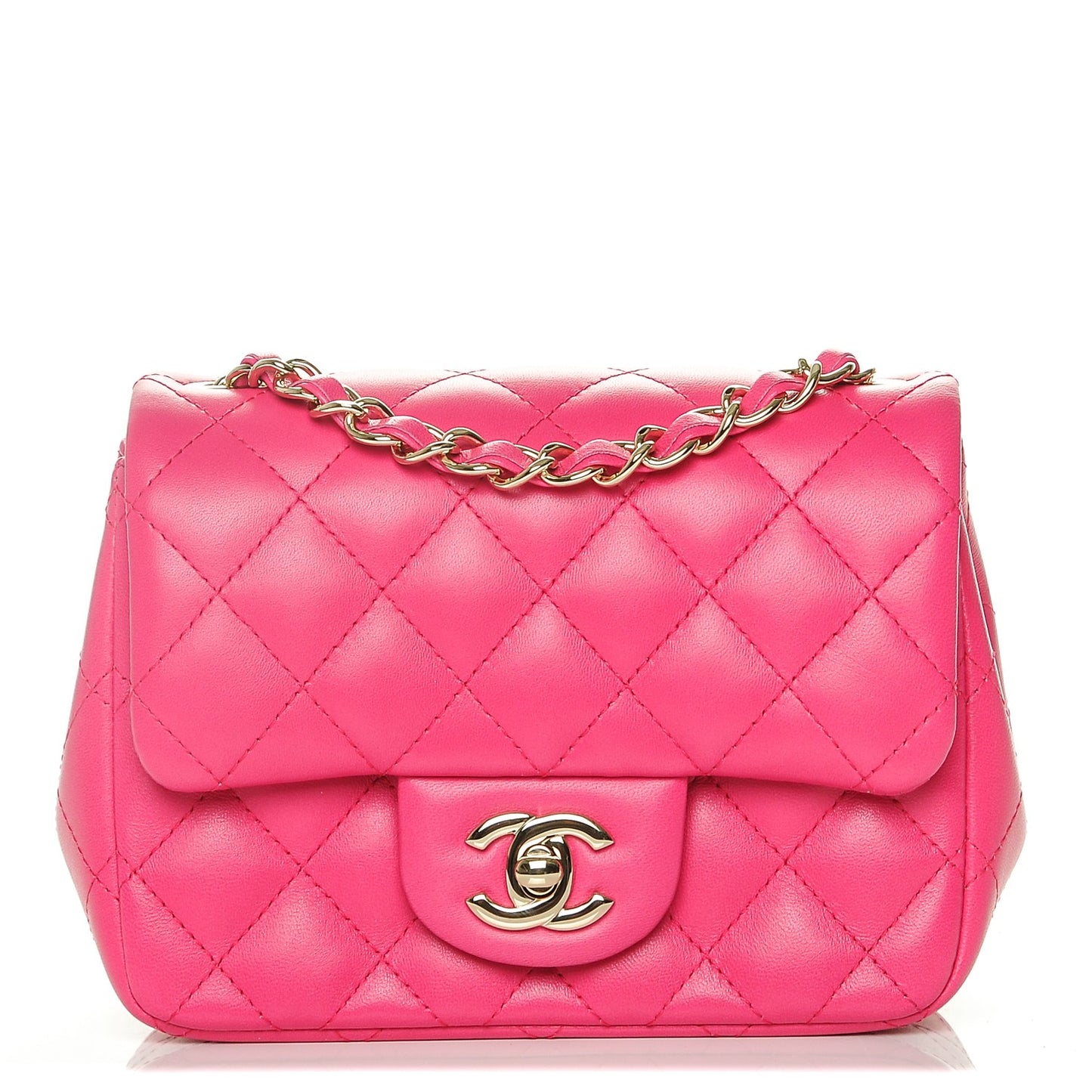Lambskin Quilted Mini Square Flap Fuchsia
