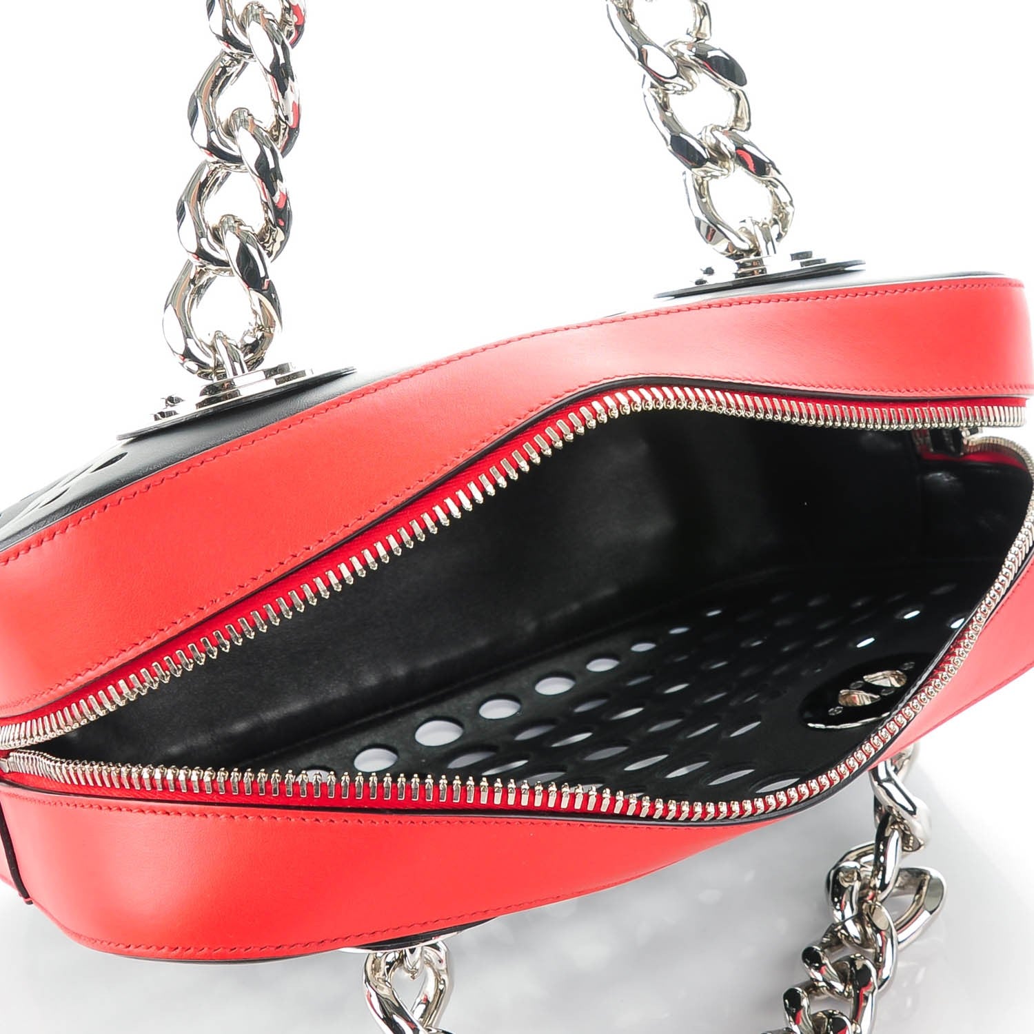 Prada Perforated Calfskin City Fori Chain Shoulder Bag Nero Lacca 5 of 8