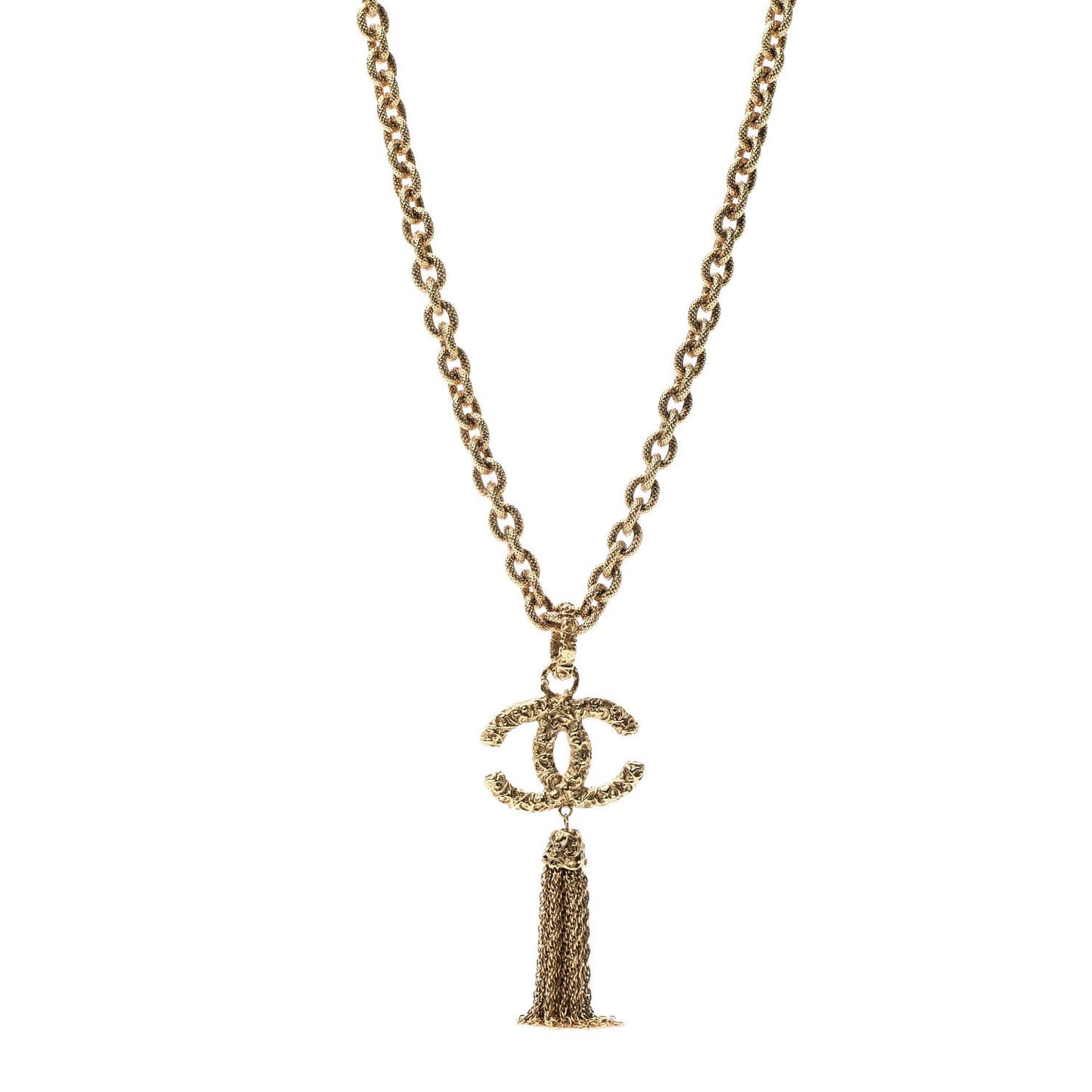 Textured Etruscan CC Tassel Necklace Gold