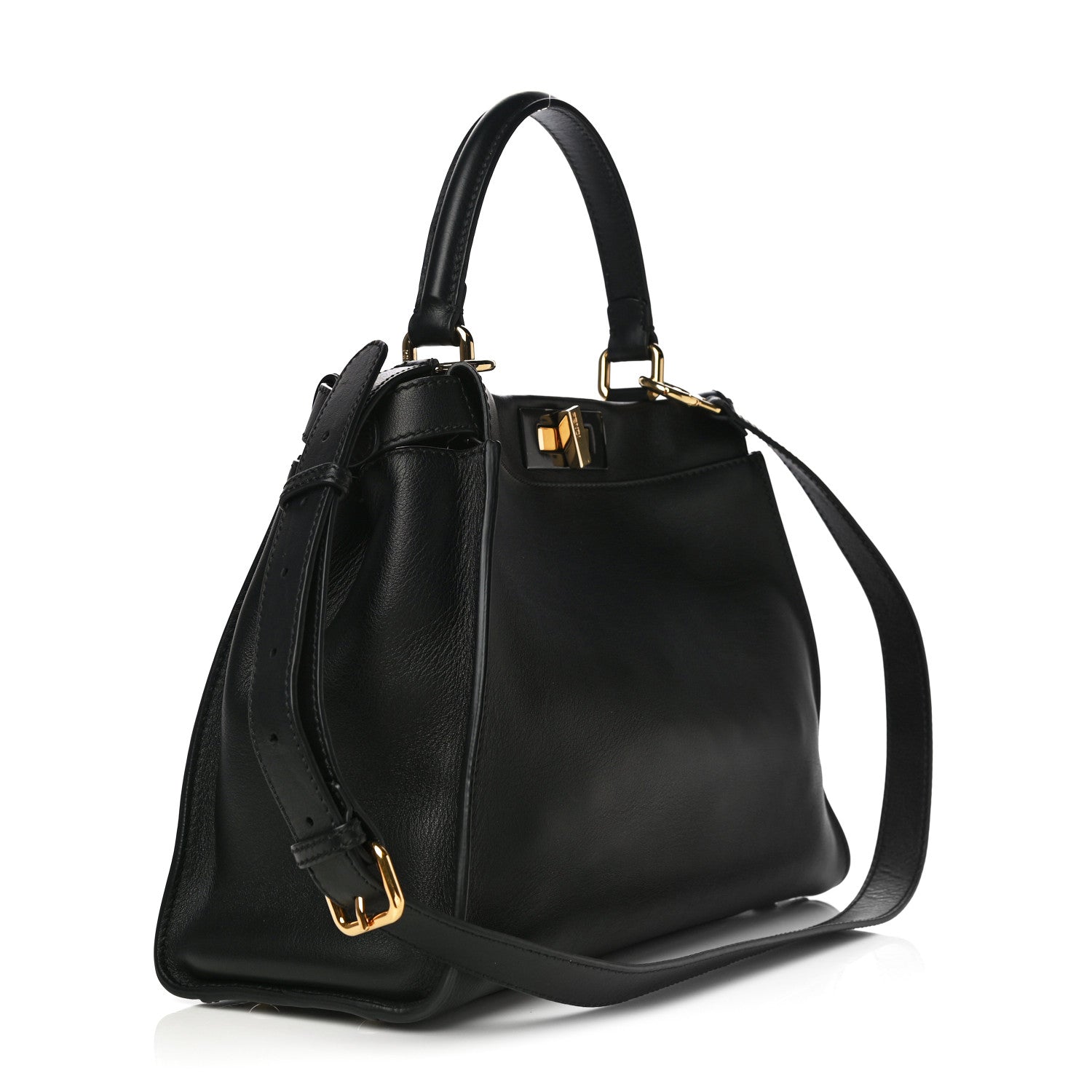 Fendi Vitello Seta Shiny Nappa Medium Peekaboo Iconic Satchel Black 2 of 18