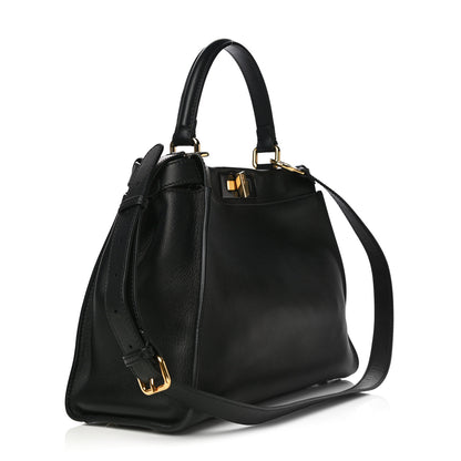 Fendi Vitello Seta Shiny Nappa Medium Peekaboo Iconic Satchel Black 2 of 18