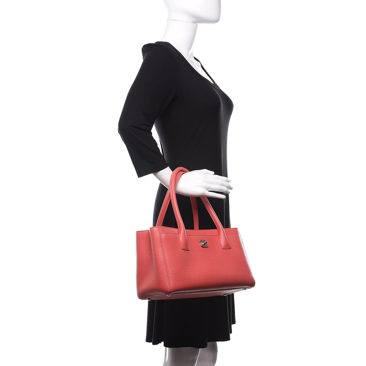 Calfskin Small Cerf Shopper Tote Coral