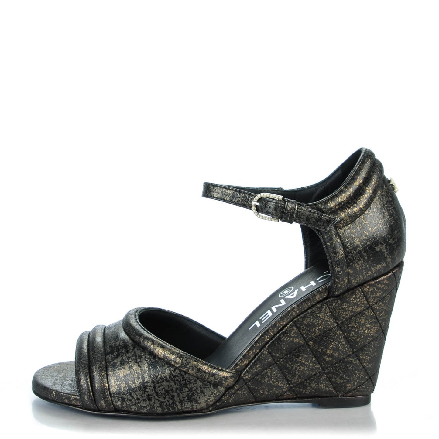 Fantasy Lambskin Quilted Wedge Sandals 36 Black Gold