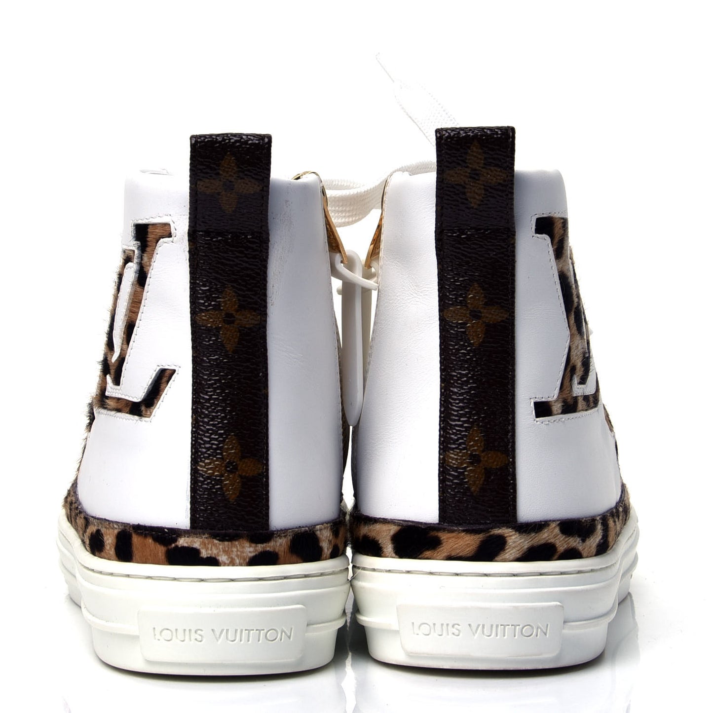 Pony Hair Leopard Calfskin Monogram Giant Stellar Sneaker Boots 37 White