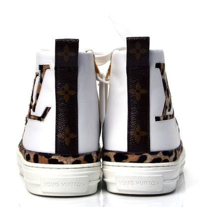 Louis Vuitton Pony Hair Leopard Calfskin Monogram Giant Stellar Sneaker Boots 37 White 4 of 6