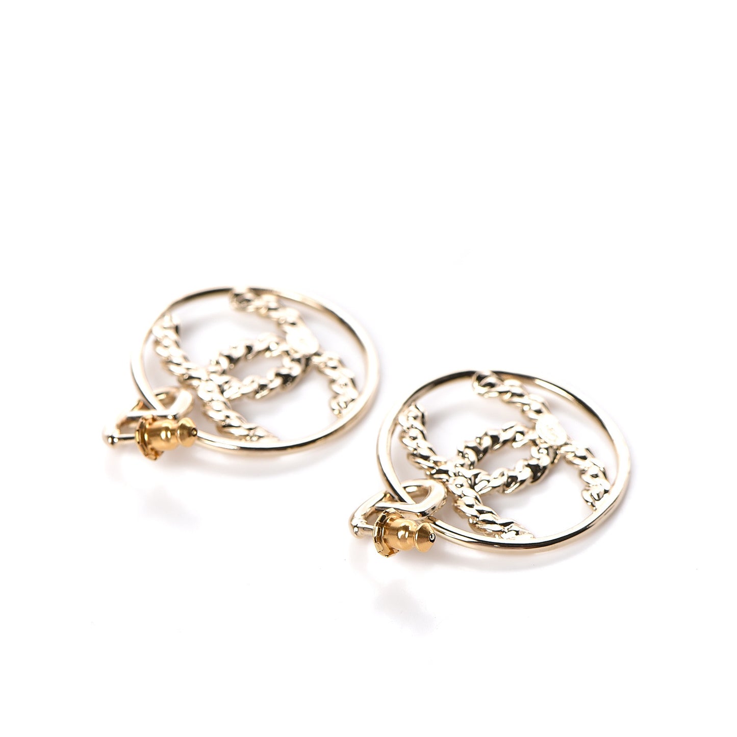 Crystal Chain Strass CC Drop Earrings Gold