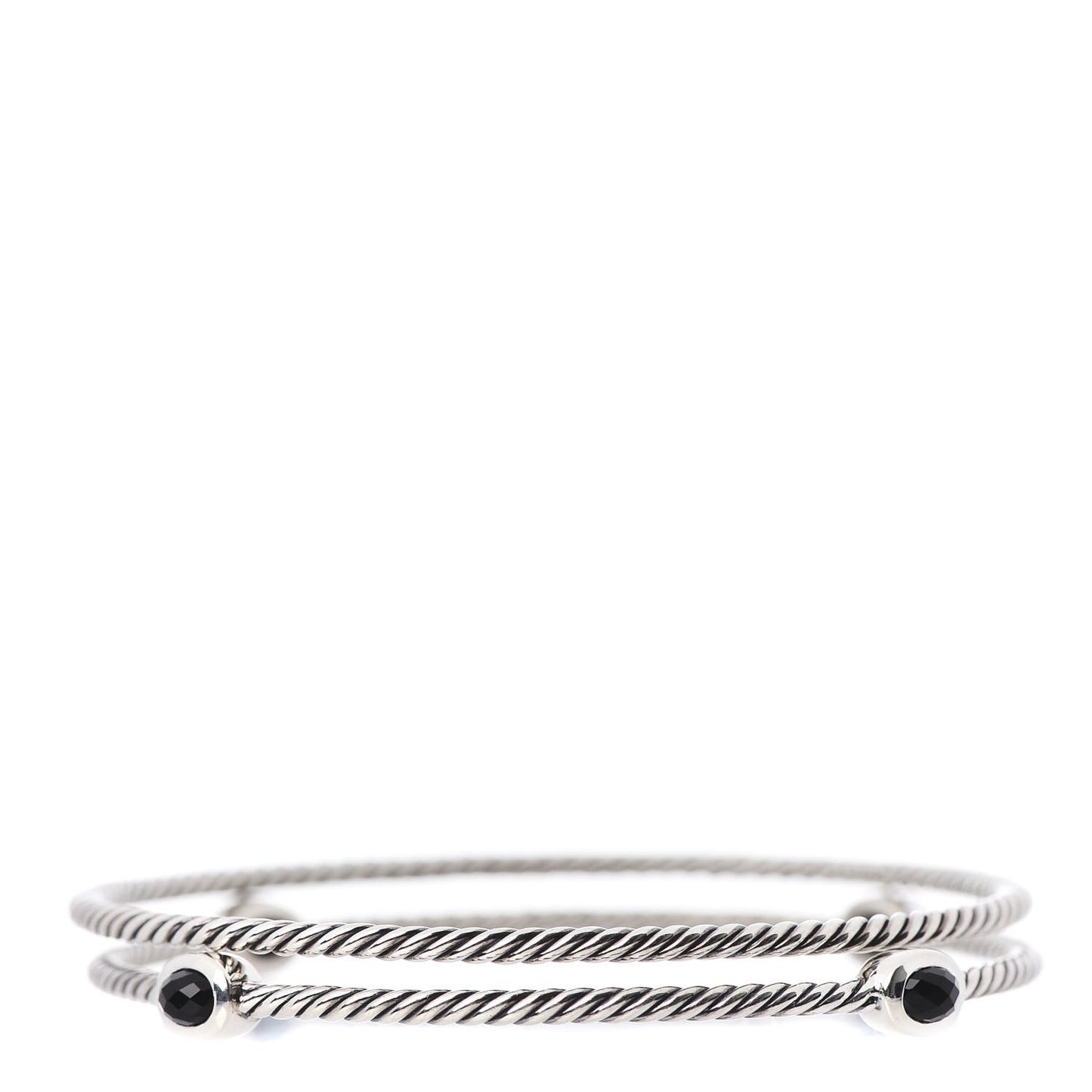 Sterling Silver Black Onyx Color Classics Bangle Bracelet Set of 2