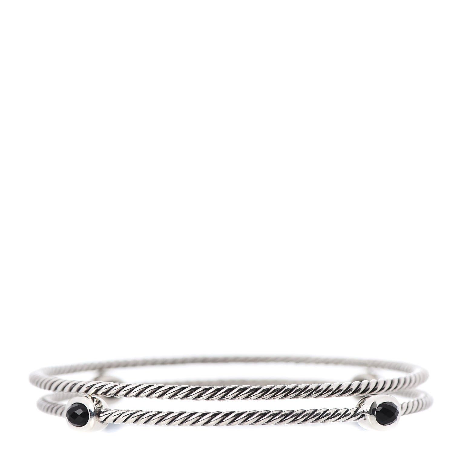 David Yurman Sterling Silver Black Onyx Color Classics Bangle Bracelet Set of 2 1 of 4