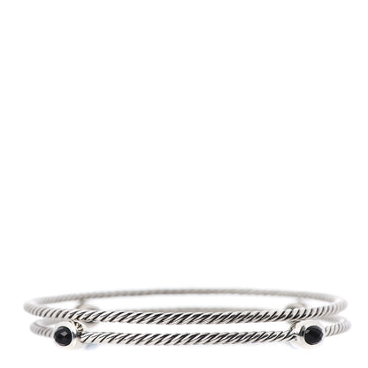 David Yurman Sterling Silver Black Onyx Color Classics Bangle Bracelet Set of 2 1 of 4