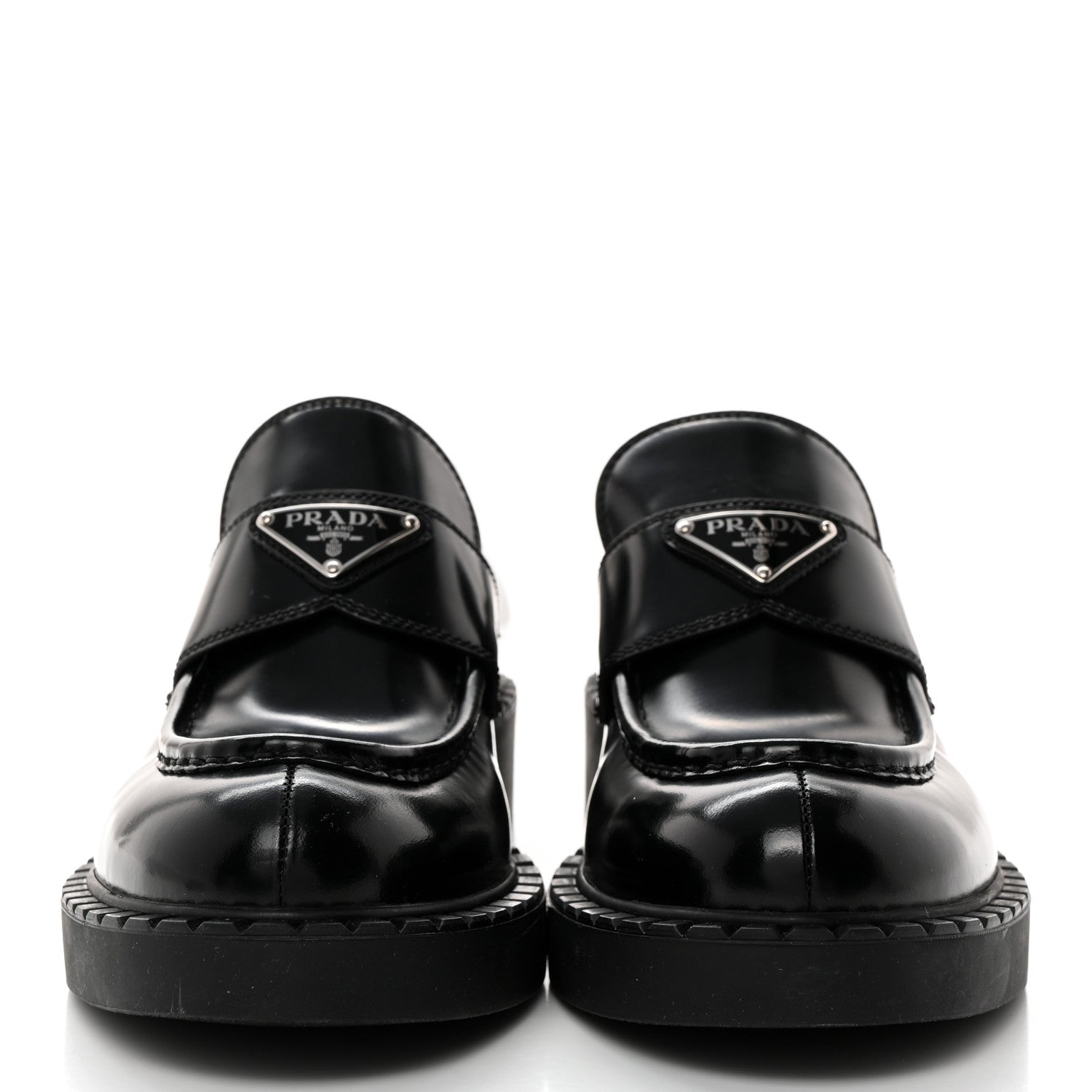 Prada Spazzolato Metal Triangle Logo 50mm Loafers 40 Black 2 of 8