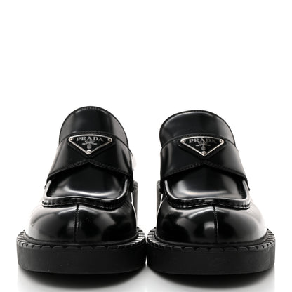 Prada Spazzolato Metal Triangle Logo 50mm Loafers 40 Black 2 of 8