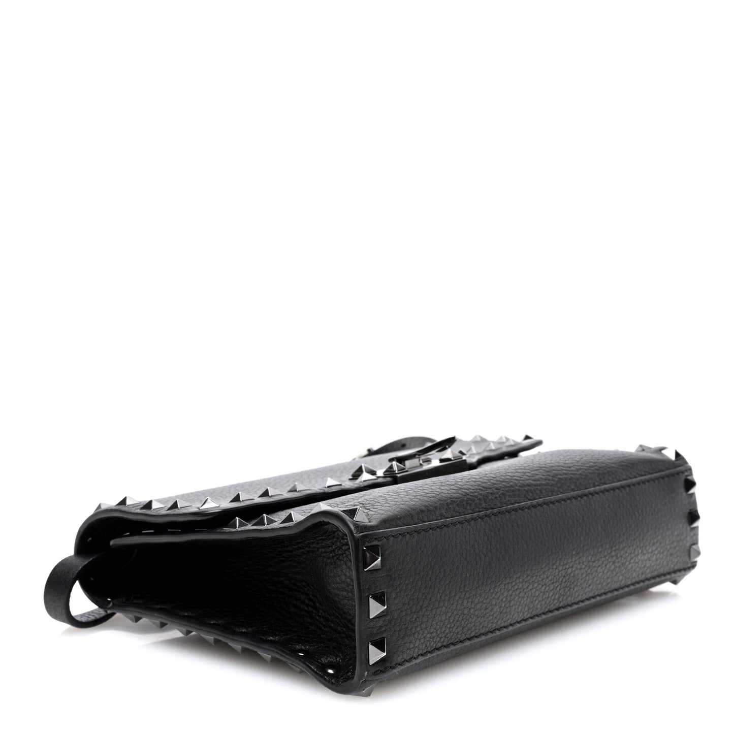 Pebbled Calfskin Monochrome Medium Rockstud Flip Lock Crossbody Bag Black