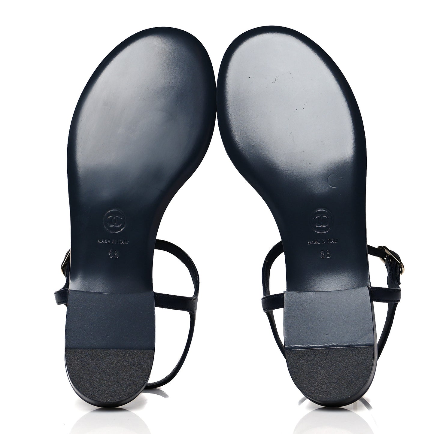 Lambskin Crystal CC Thong Sandals 38 Navy Blue
