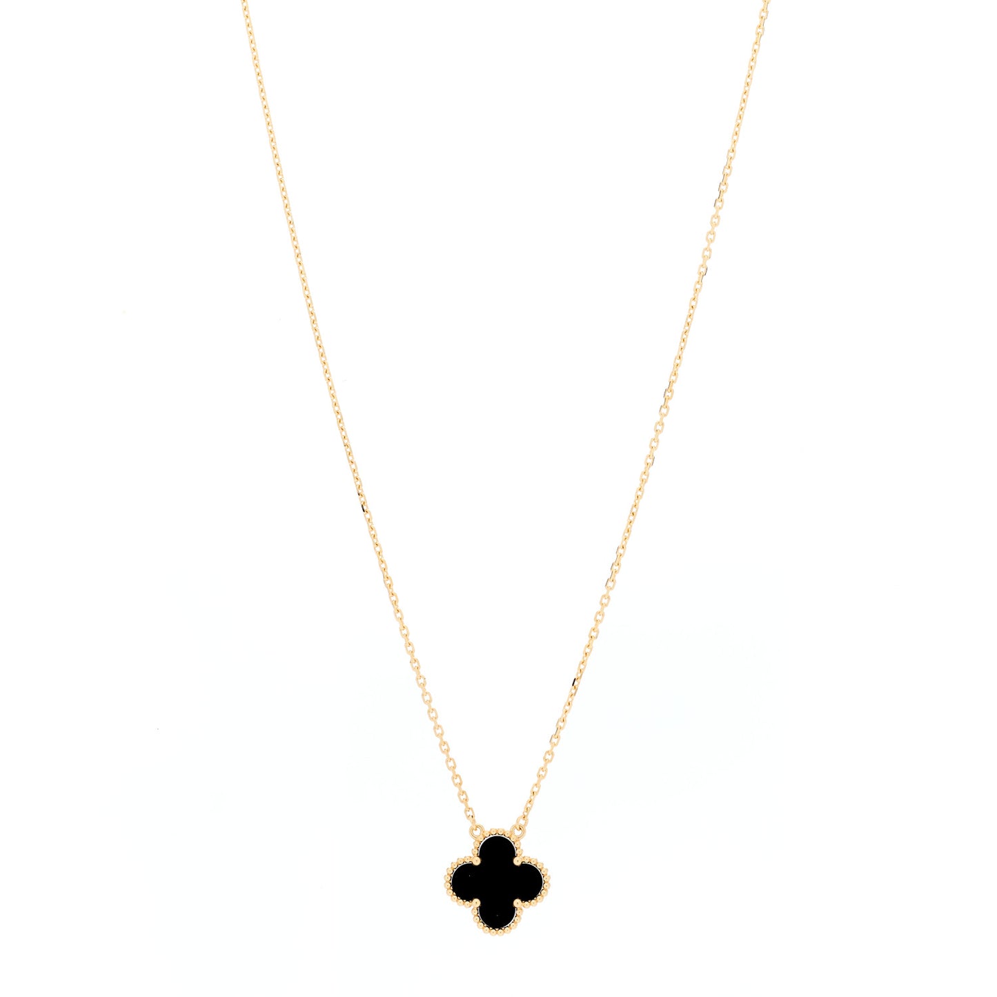 18K Yellow Gold Black Onyx Vintage Alhambra Pendant Necklace