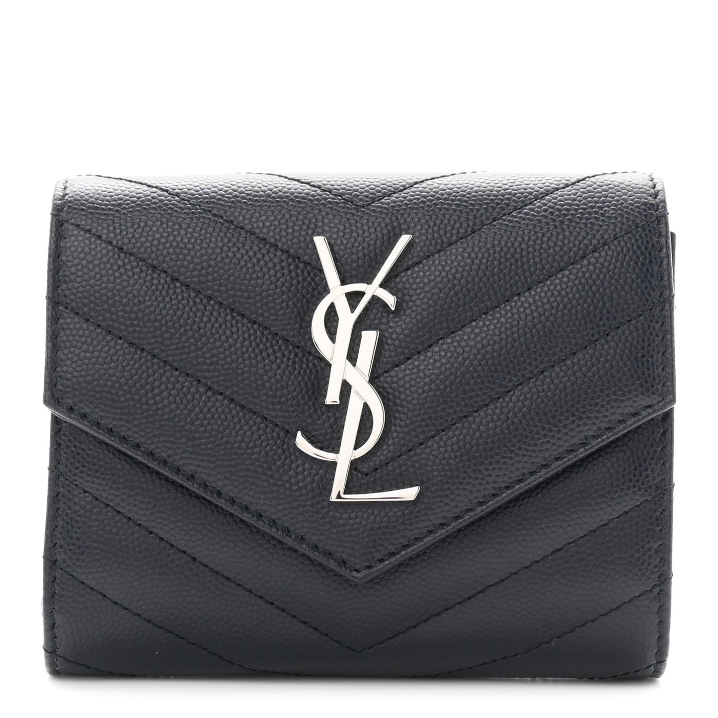 Grain De Poudre Matelasse Chevron Monogram Compact Tri Fold Wallet Deep Marine