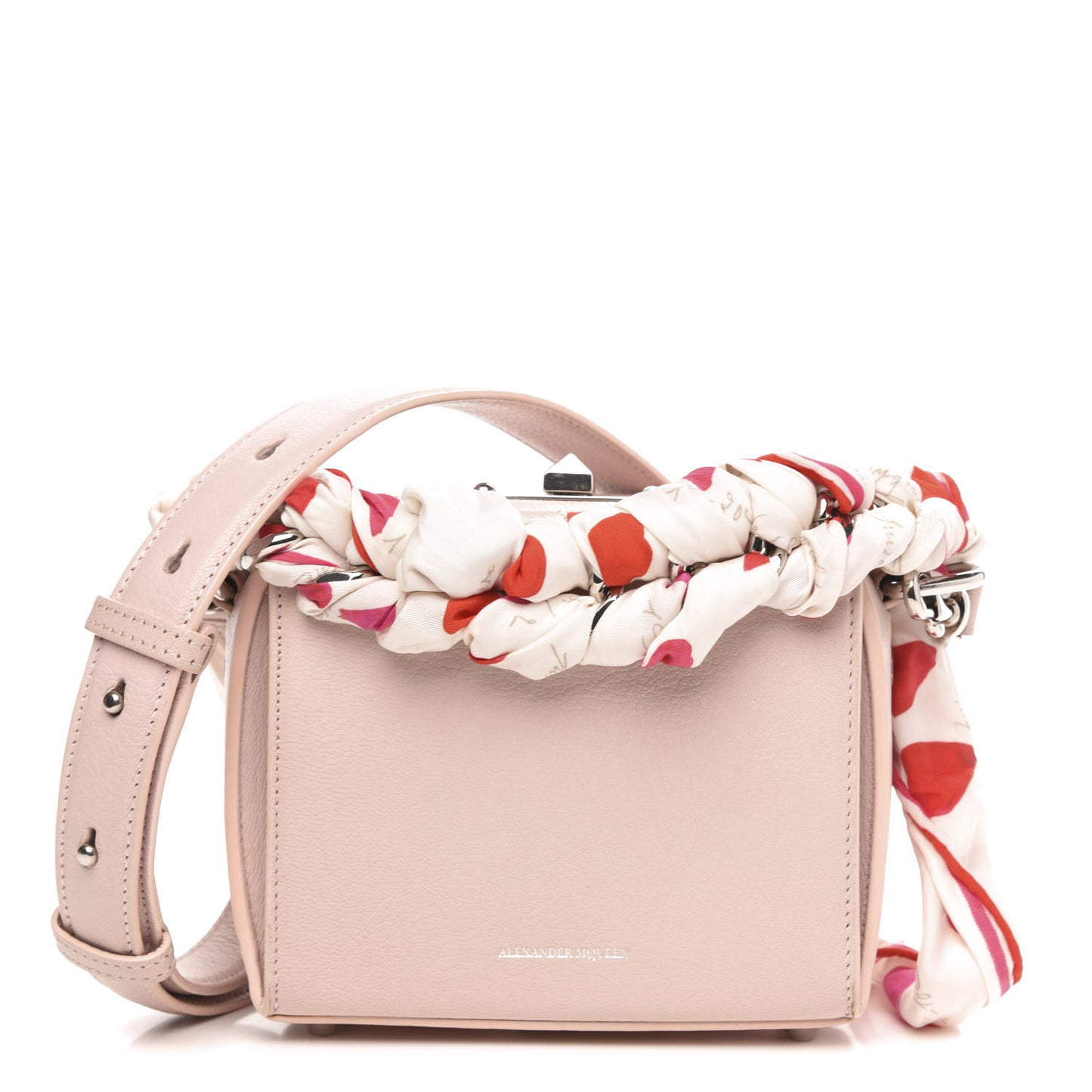 Calfskin Silk Scarf Box Shoulder Bag 16 Baby Pink Ivory