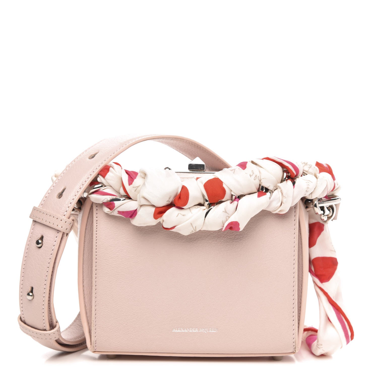 Alexander McQueen Calfskin Silk Scarf Box Shoulder Bag 16 Baby Pink Ivory 1 of 11