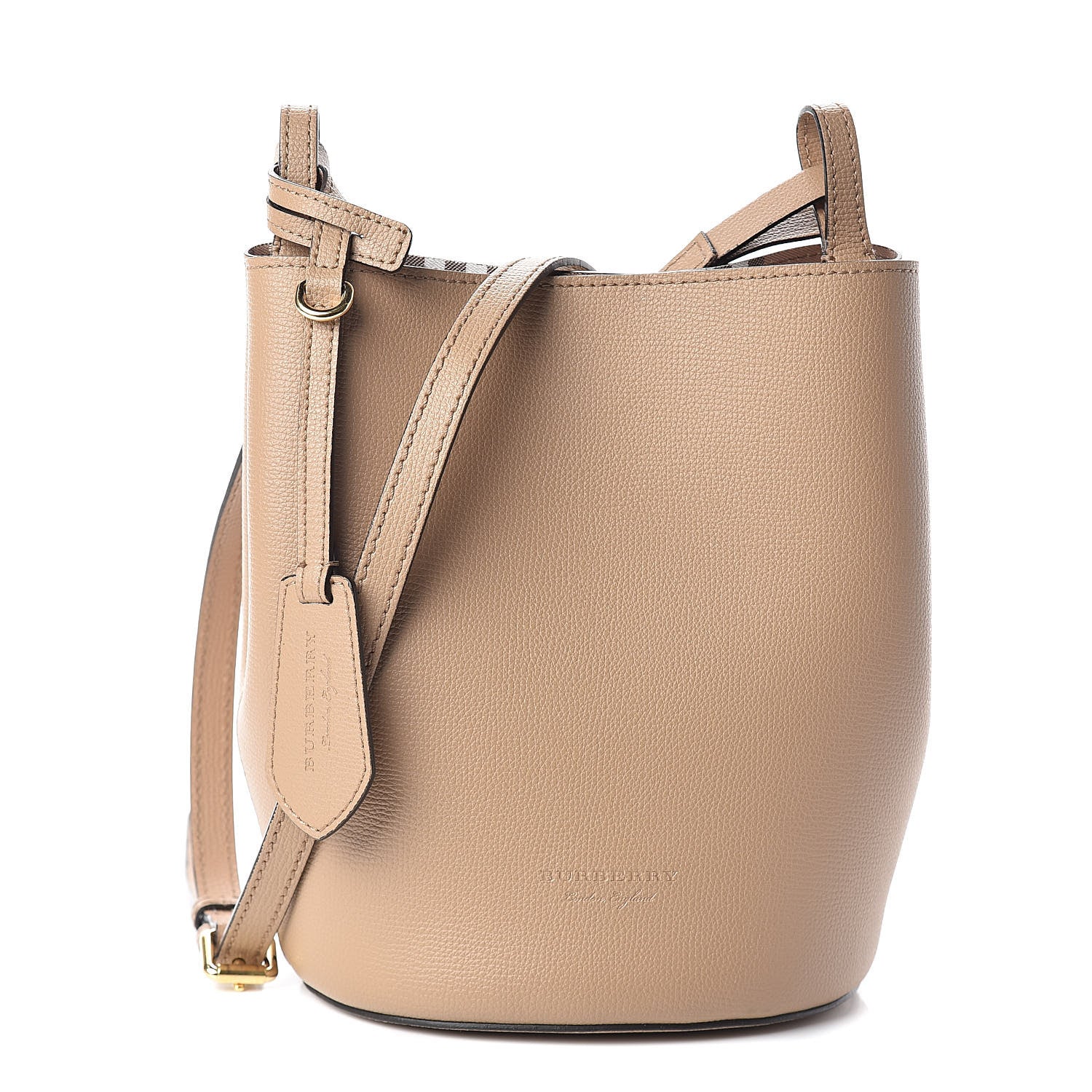 Burberry Calfskin Small Lorne Bucket Crossbody Natural 1 of 9