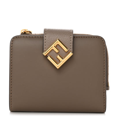 Fendi Vitello King Cruise FF Diamonds Compact Wallet Tartufo Tortora 1 of 10