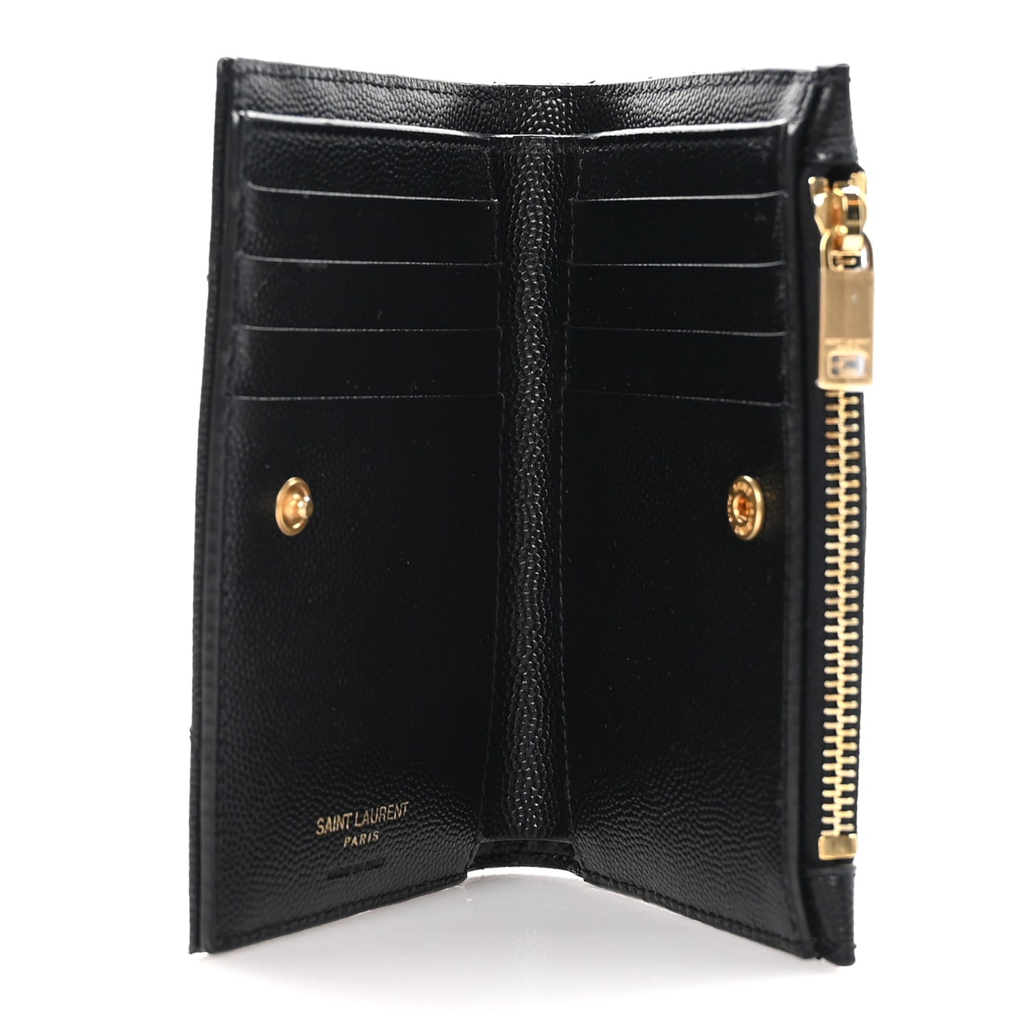 SAINT LAURENT Grain De Poudre Matelasse Chevron Monogram Zipped Two-Part Wallet Black