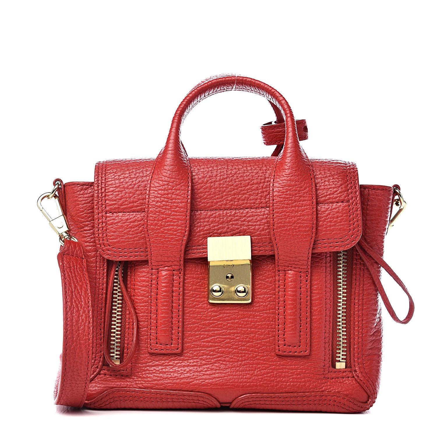 3.1 Phillip Lim 3.1 Textured Calfskin Mini Pashli Satchel Red 1 of 17